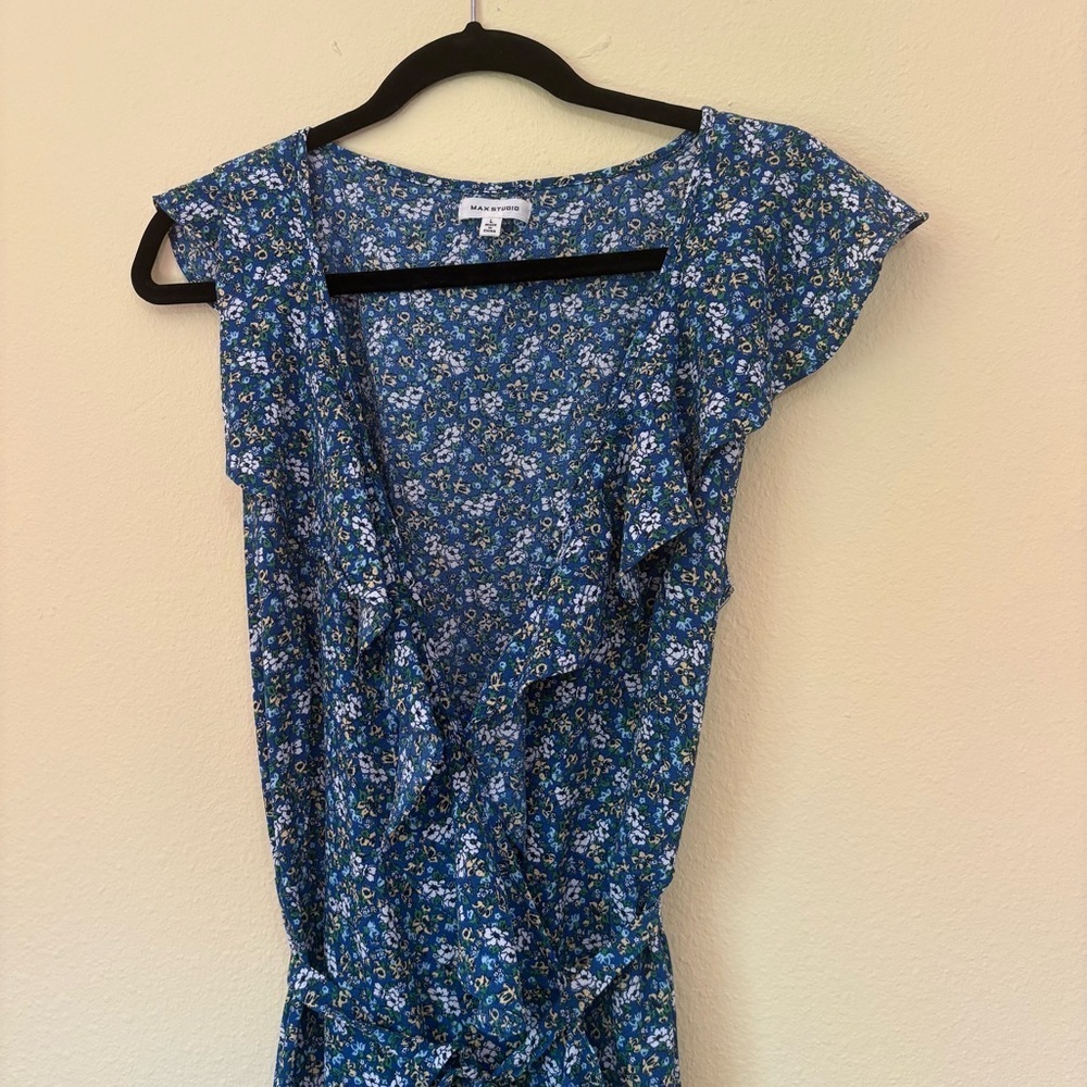 Max Studio Wrap Floral Blue Dress - Picture 2 of 6